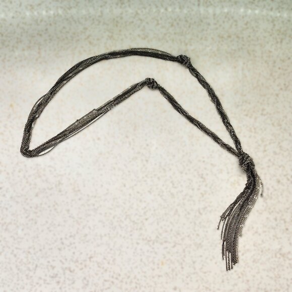 BFD Silver & Black Tones Multi Strand Chain Tassel Necklace - Picture 5 of 11